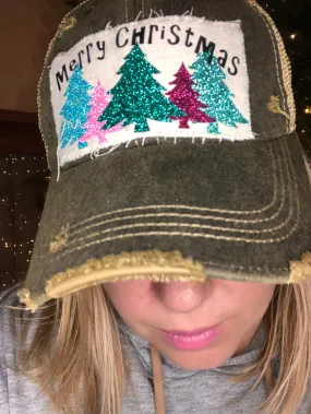 Glitter Christmas Tree Cap in Black (MADE IN USA)