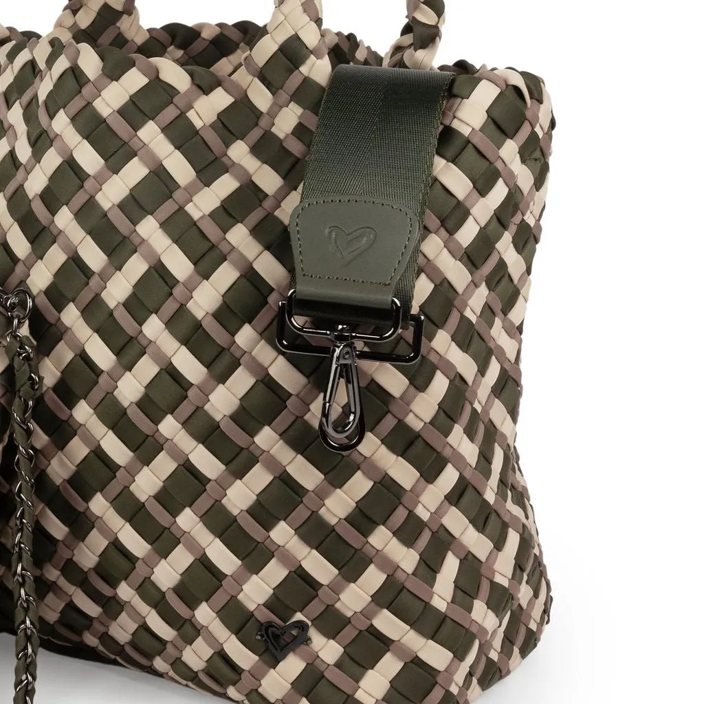 London Large Woven Tote - Tri Mix Olive, Buff & Tan