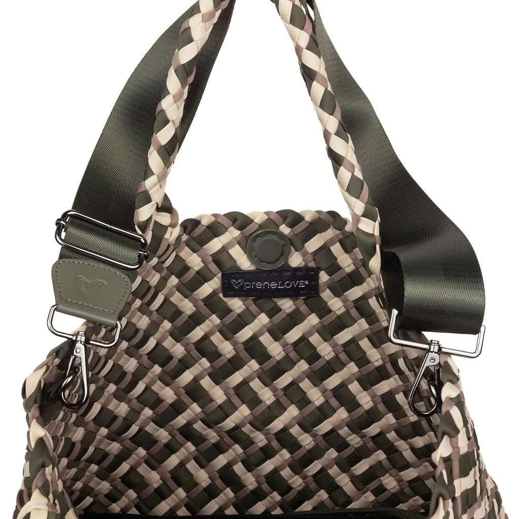 London Large Woven Tote - Tri Mix Olive, Buff & Tan