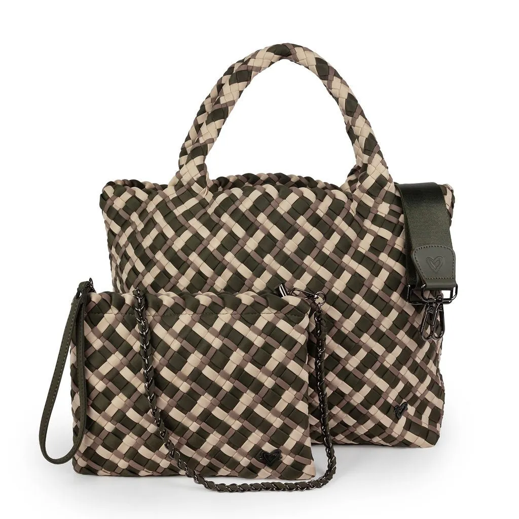 London Large Woven Tote - Tri Mix Olive, Buff & Tan