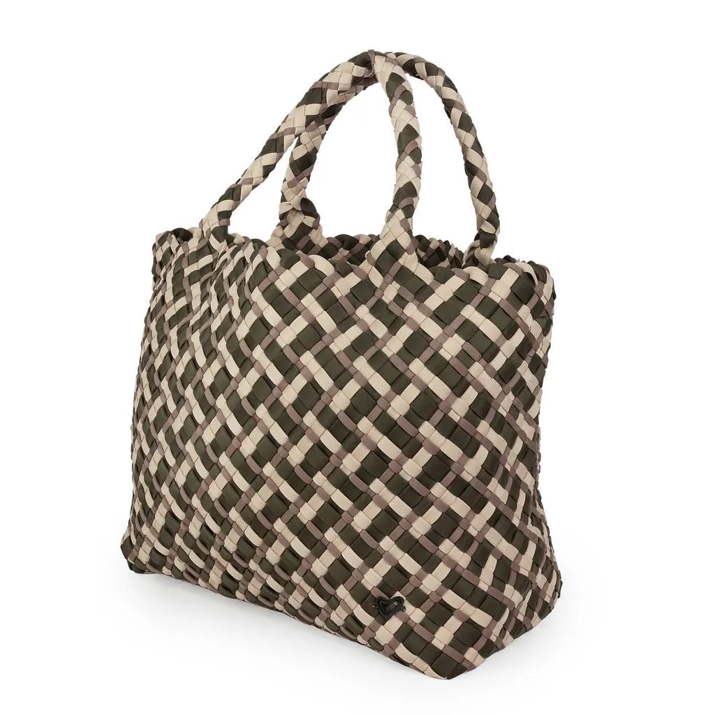 London Large Woven Tote - Tri Mix Olive, Buff & Tan