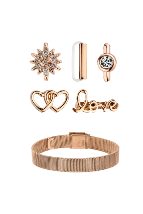 Love-Mesh Strap-Set with 5 Charms Rose Gold