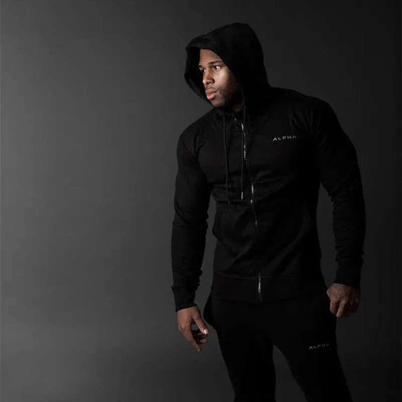 Mens Hoodies Fashion Alpha Brand Hoody Cotton Long Sleeves SweatShirt Zipper Cardigan Style Hoody Male Casual Sweatshirt