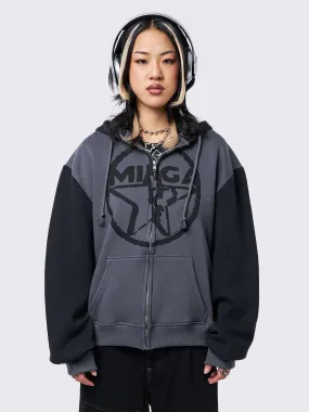 Minga Star Black Grey Zip Up Hoodie