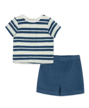 Navy Striped Terry Short Set