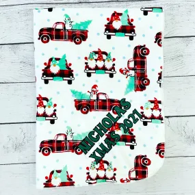 Personalized Embroidered Plush Holiday Baby Blanket - Trucks