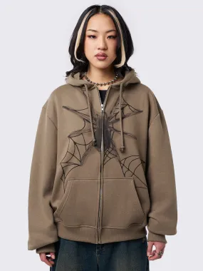 Spiderweb Khaki Zip Up Hoodie